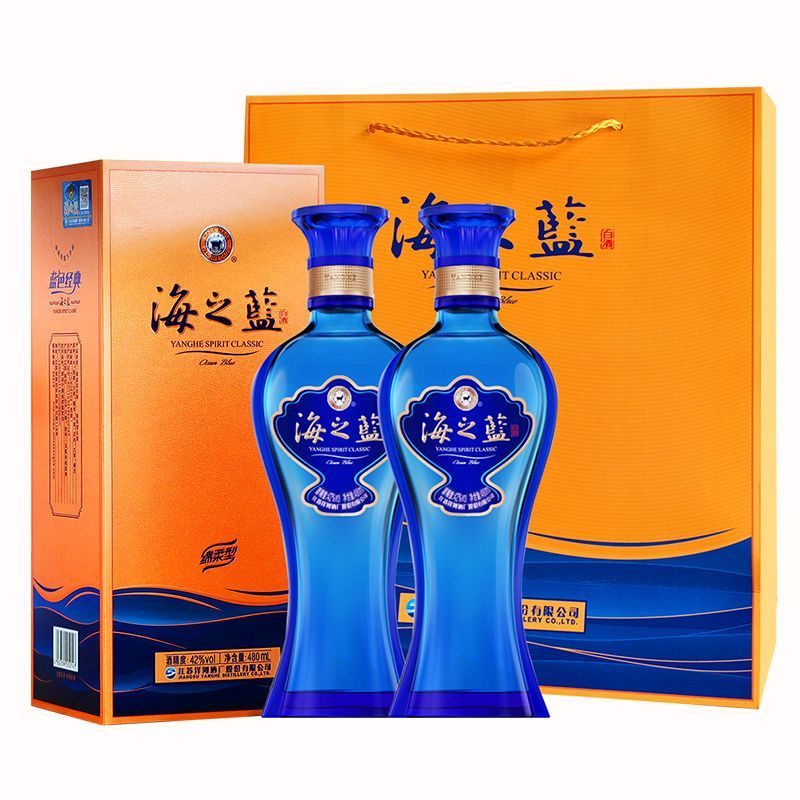 百亿补贴：YANGHE 洋河 蓝色经典海之蓝42度480ML*2瓶装纯粮绵柔白酒配一个手提袋 228元