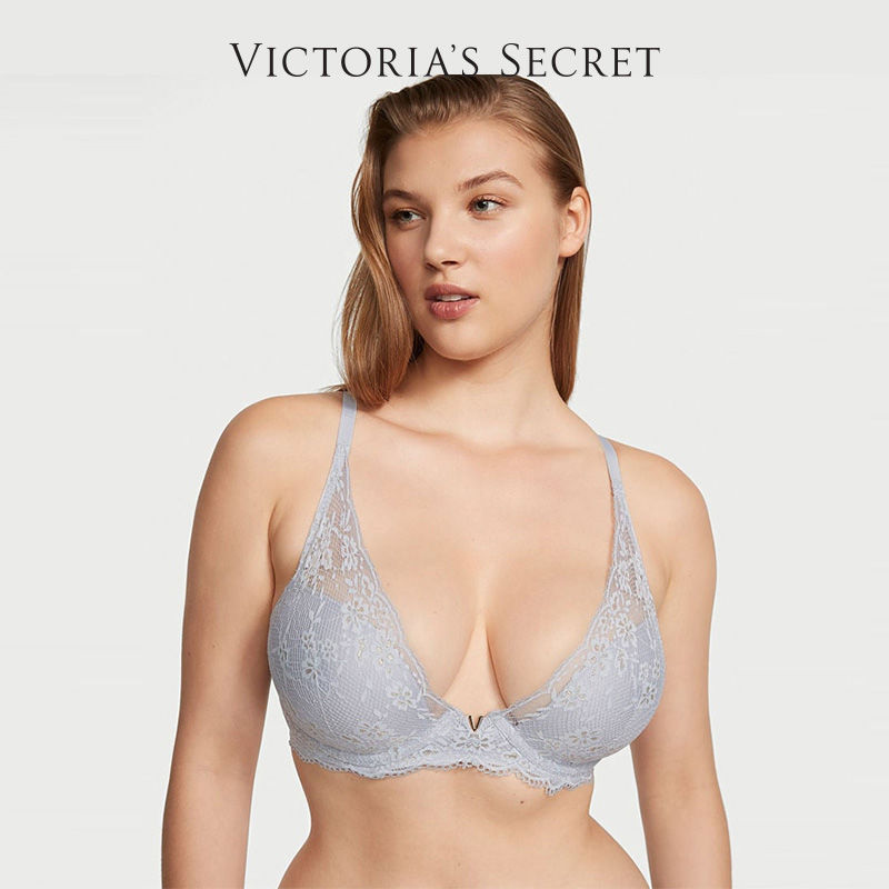 VICTORIA'S SECRET 维多利亚的秘密 维密 花漾蕾丝金属logo衬垫1/2罩杯文胸内衣女薄款 77元