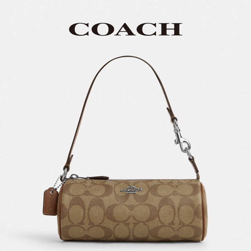 COACH 蔻驰 女包包奢侈品圆筒包女士经典双C印花单肩手提包 深卡其色CP475SVWQ3 658元