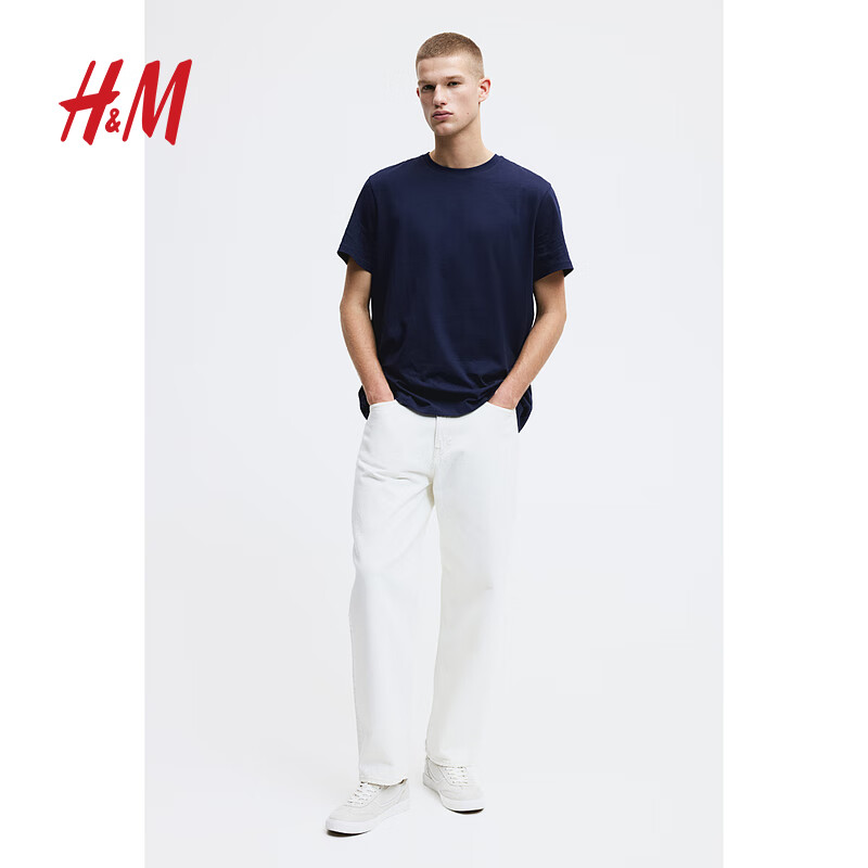 H&M HM 男女同款T恤夏季舒适休闲短袖0608945/0685816 深蓝色185 170/92 39元