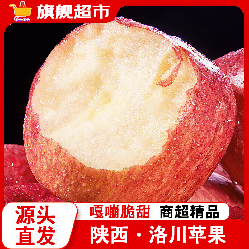 LUOCHUAN APPLE 洛川苹果 陕西洛川苹果24-26枚 新鲜水果红富士当季包邮整箱冰糖心 【10斤】精选果 70mm以上 49.9元