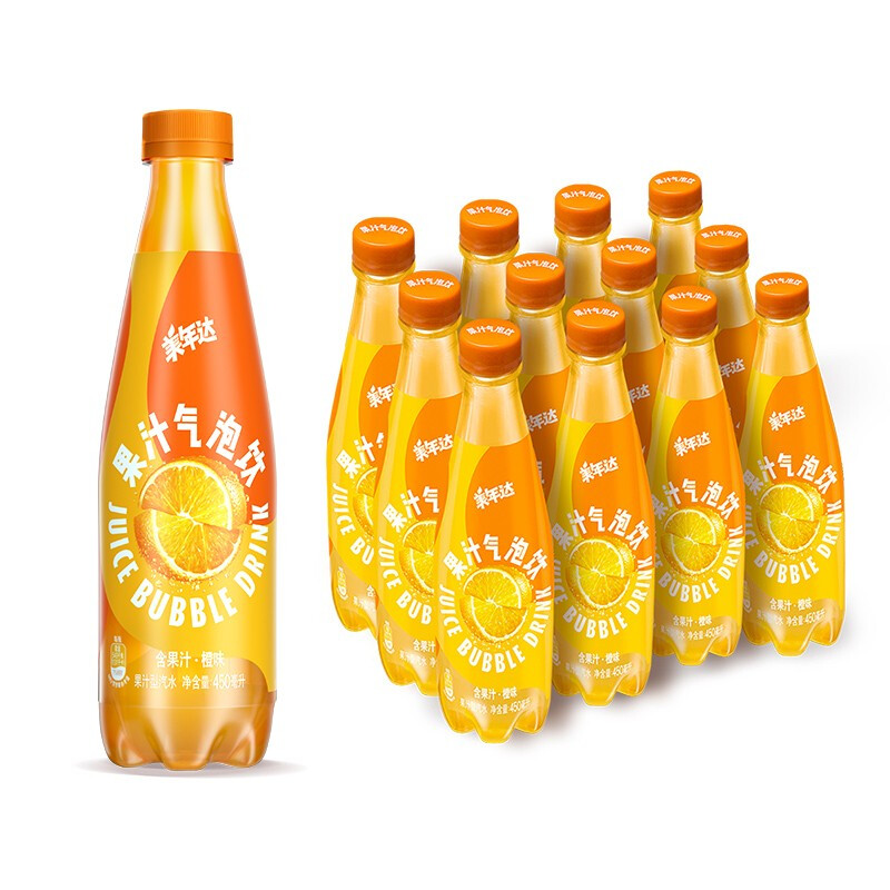 MIRINARA 美年达 百事可乐 美年达 Mirinda橙味 果汁气泡饮 碳酸饮料 汽水 450ml*12瓶 整箱 17.63元