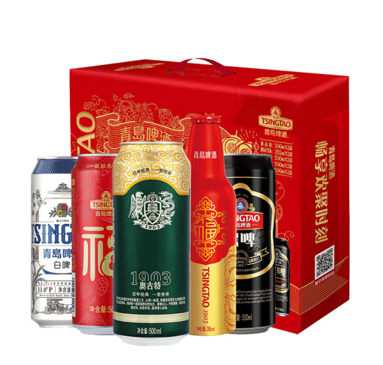 TSINGTAO 青岛啤酒 精酿中秋礼盒送礼 500ml*8听+ 355mL 2瓶 礼盒装 赠小黄人毛巾 2条 70.2元