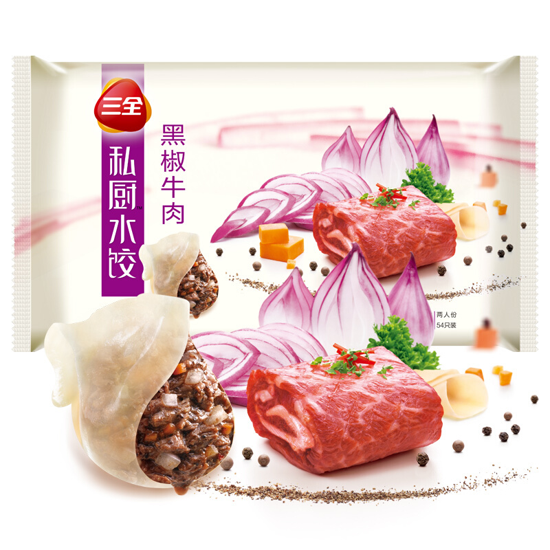 三全 私厨 黑椒牛肉饺子 600g 14.55元