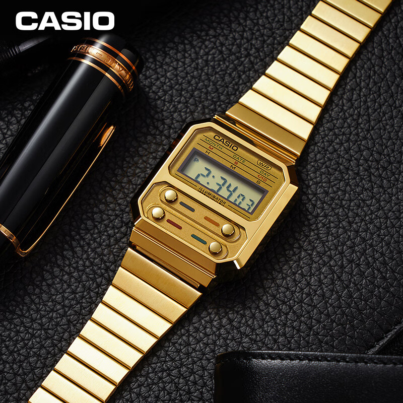 CASIO 卡西欧 吃豆人 男石英腕表 A100WEG-9 小方块 复古手表 149元