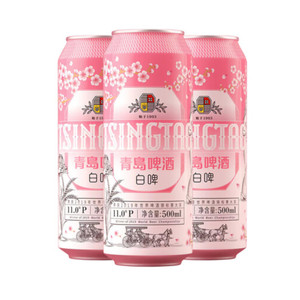 TSINGTAO 青岛啤酒 精酿白啤 樱花版浓郁麦香500ml*12听 整箱装 中秋节送礼