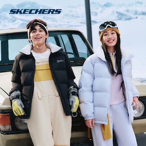 Skechers斯凯奇秋季羽绒服男女款短款情侣装防寒保暖鸭绒运动外套