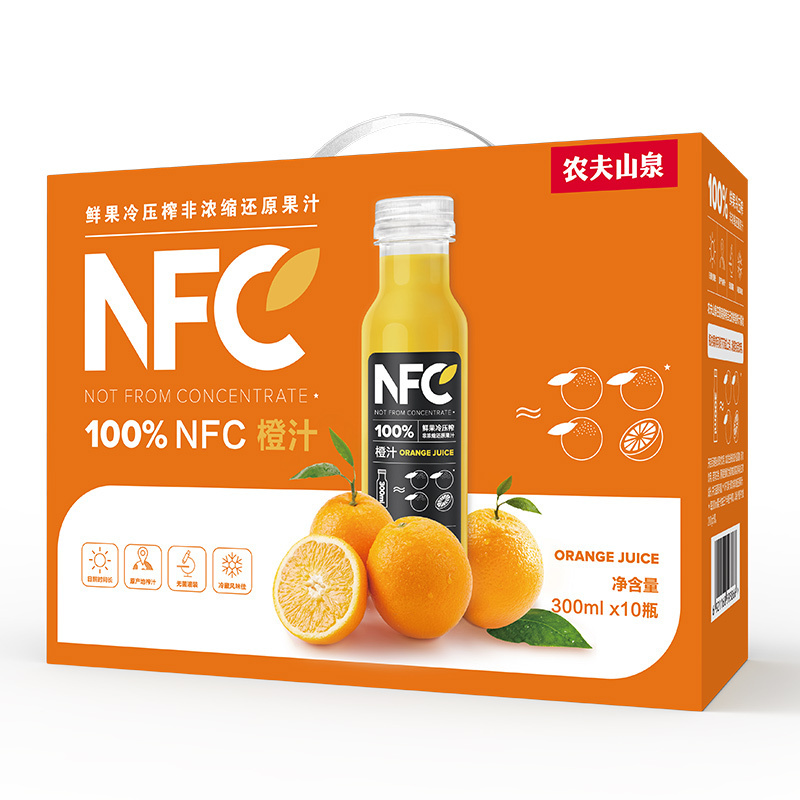 NONGFU SPRING 农夫山泉 NFC橙汁100%橙子冷压榨300ml*10瓶礼盒 44.69元