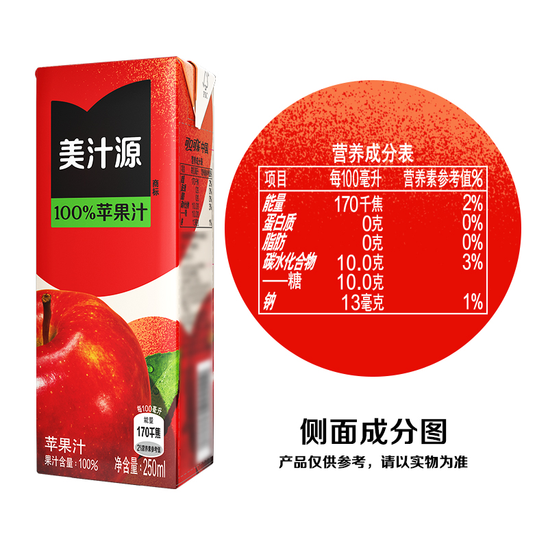 美汁源100%苹果汁250ml*6盒0脂肪 19.9元