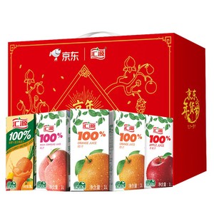 汇源 100%果汁礼盒 橙桃苹果葡萄柠檬小青柠汁 1L*5盒