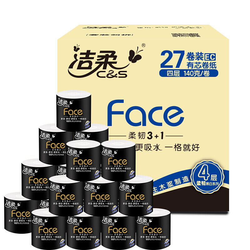 C&S 洁柔 黑face卷纸 140g/27卷 39.5元