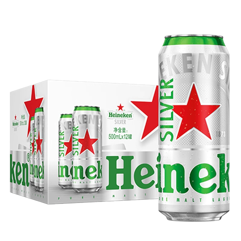 Heineken/喜力星银500ml*12罐 啤酒整箱铝罐全麦酿造啤酒官方正品 92.08元