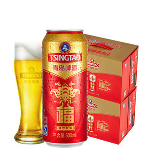 TSINGTAO 青岛啤酒 福如东海10度500mL*12罐手提箱装+福喜罐500ml*4罐+青岛礼袋*2（含赠）