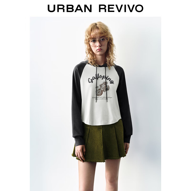 URBAN REVIVO UR 秋季新款 女装时尚休闲撞色印花连帽长袖T恤 UYY440047 69.25元