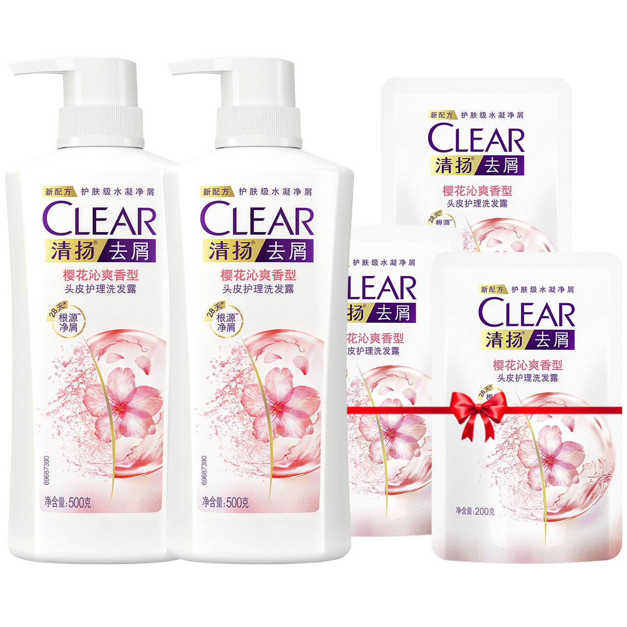 【潘展乐同款】CLEAR清扬樱花洗发水露男女去屑洗头膏清洁500g*2 68.9元