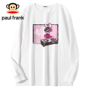 Paul Frank 大嘴猴 长袖T恤女士2024春季宽松圆领潮流ins百搭上衣女白色XL PFATT23斤】