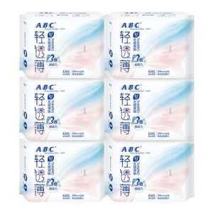 abc卫生巾轻透薄清凉姨妈巾棉柔透气瞬吸亲肤日用64片或夜用56片