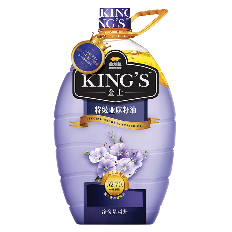 金龙鱼KING'S特级压榨纯亚麻籽油4L冷榨食用油胡麻油大桶官方正品 79元