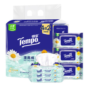 Tempo/得宝洋甘菊湿厕纸4+2包家庭实惠装40片4包+10片2包新旧交替