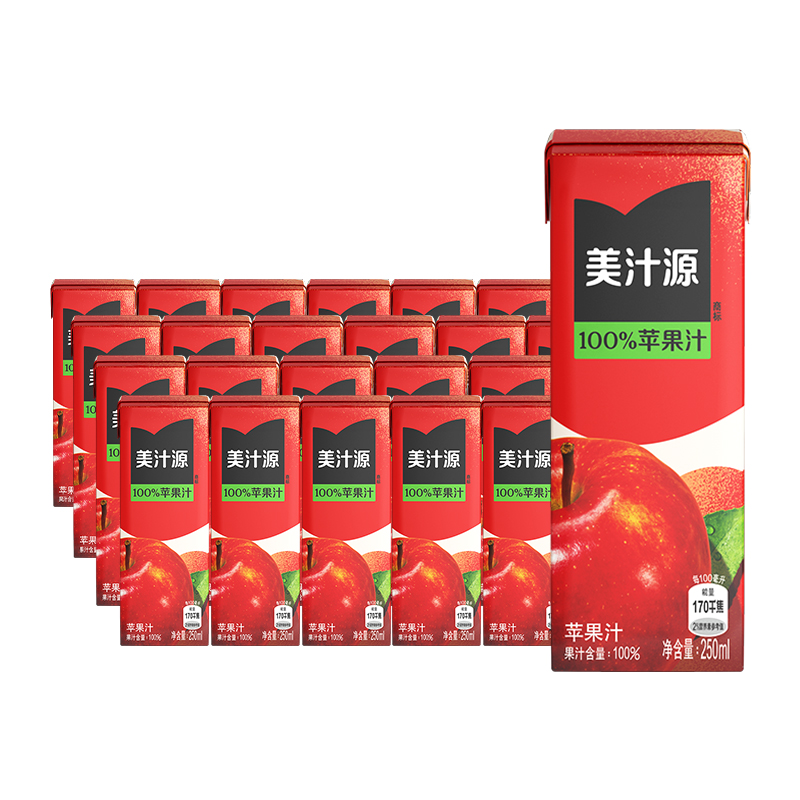 【超级桶】美汁源100%苹果汁250ml*6盒*4组可口可乐0脂肪饮料 59.12元