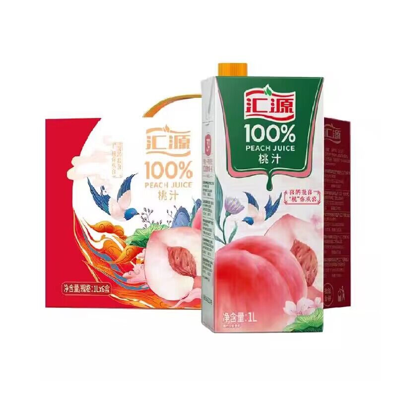 汇源100%桃汁果蔬汁1000ml*6盒浓缩果汁饮料饮品整箱 71元