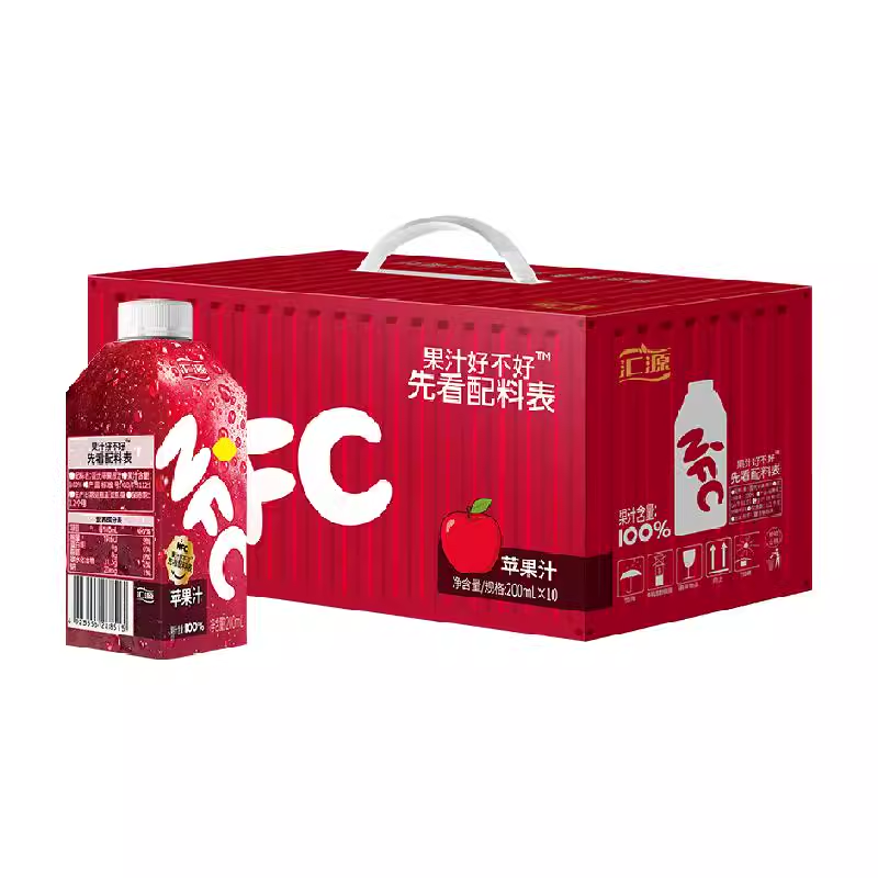 汇源100%果汁NFC夺目瓶国光苹果汁200ml*10瓶非浓缩还原饮料礼盒 59.9元