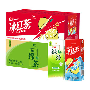 统一冰红茶柠檬饮料250ml*24盒+绿茶低糖250ml*24盒囤货装