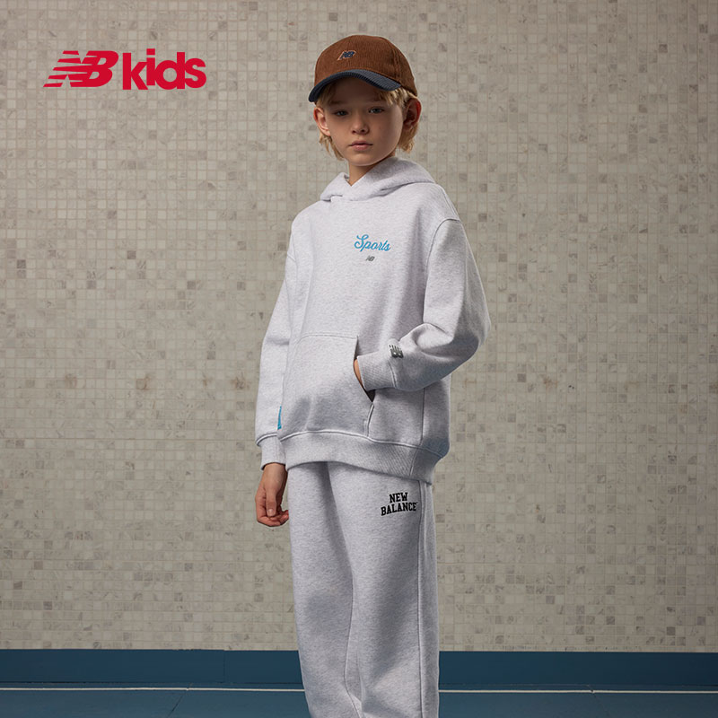 New Balance nb官方童装 4-14岁男女童休闲潮酷套头加绒连帽卫衣 239元