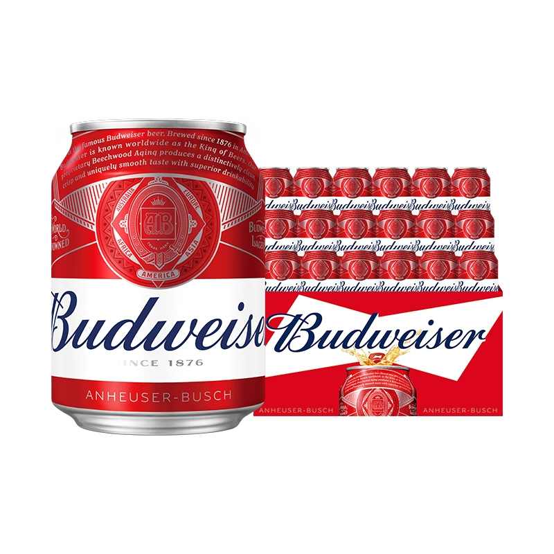 Budweiser/百威啤酒小罐255ml*24听装整箱经典醇正拉格整箱批发 69元