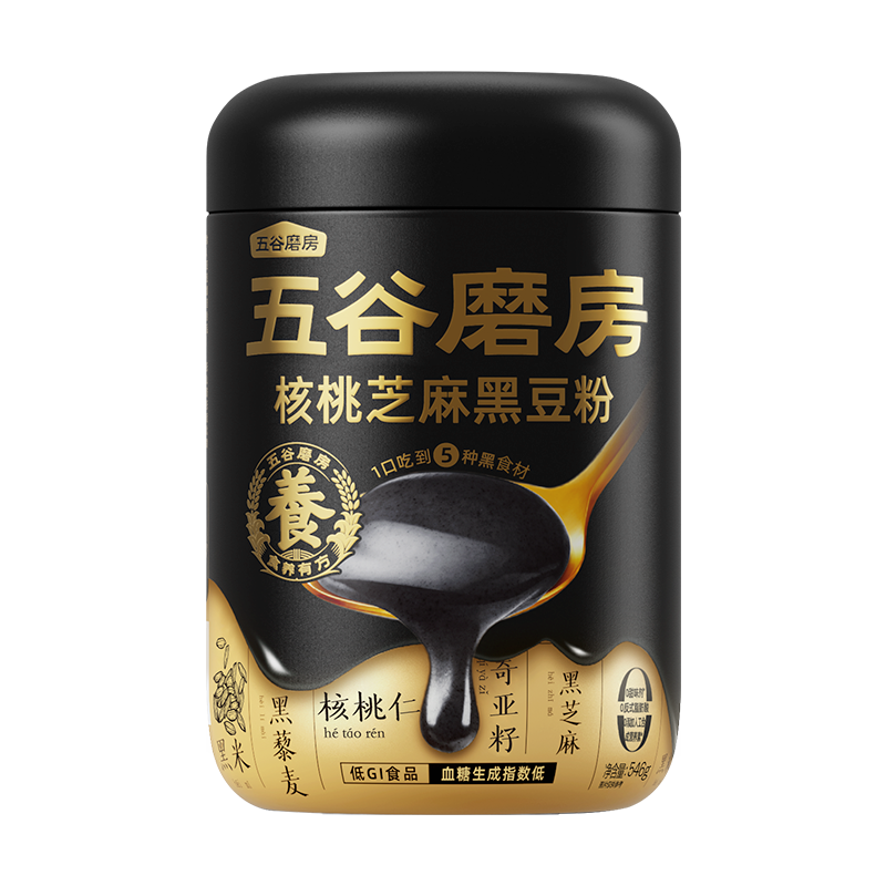 五谷磨房无糖黑芝麻糊600g核桃芝麻黑豆粉黑之养五黑粉健康早代餐 54.9元
