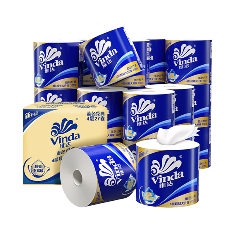维达卷纸蓝色经典有芯4层200g卫生纸巾家用实惠装厕所卫生纸 69.71元