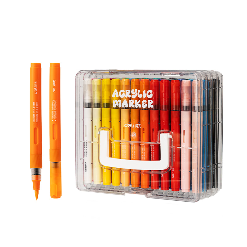 得力直液式丙烯马克笔软头小学生专用亚克力层叠盒不易透纸强覆盖力可叠色可水洗涂鸦DIY美术画画水彩笔 49元