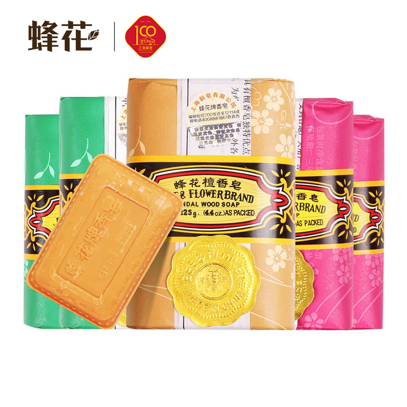 上海蜂花檀香皂玫瑰茉莉香皂125g6块男女洗澡脸沐浴全身香味持久 20.91元