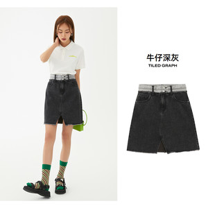 美特斯邦威牛仔半身裙女夏季新款甜美可爱潮流格纹短袖连衣裙女ZZ
