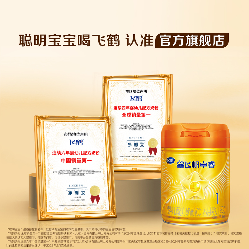 【官方正品】飞鹤星飞帆卓睿A2β-酪蛋白1段婴儿配方牛奶粉758g*6 1806元