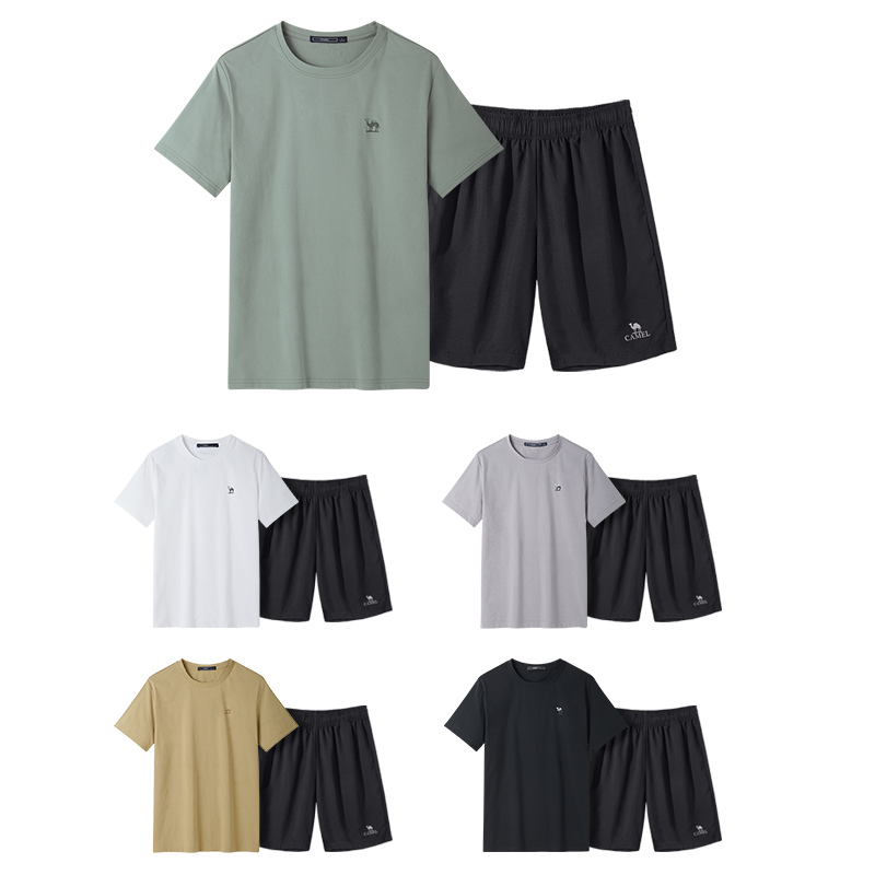骆驼男士短袖短裤夏季2025新款休闲运动速干套装男女款五分裤宽松 108元