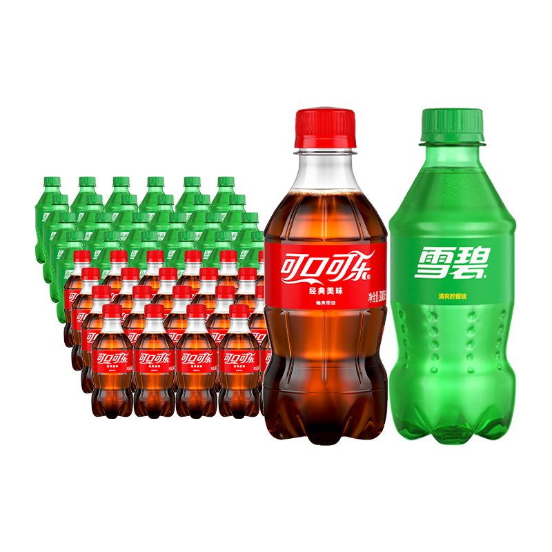 可口可乐碳酸饮料经典原味300ml*24瓶+雪碧经典原味300ml*24瓶 70元