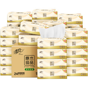 【李昀锐同款】下拉享优惠清风抽纸原木纯品3层100抽24包餐巾面巾