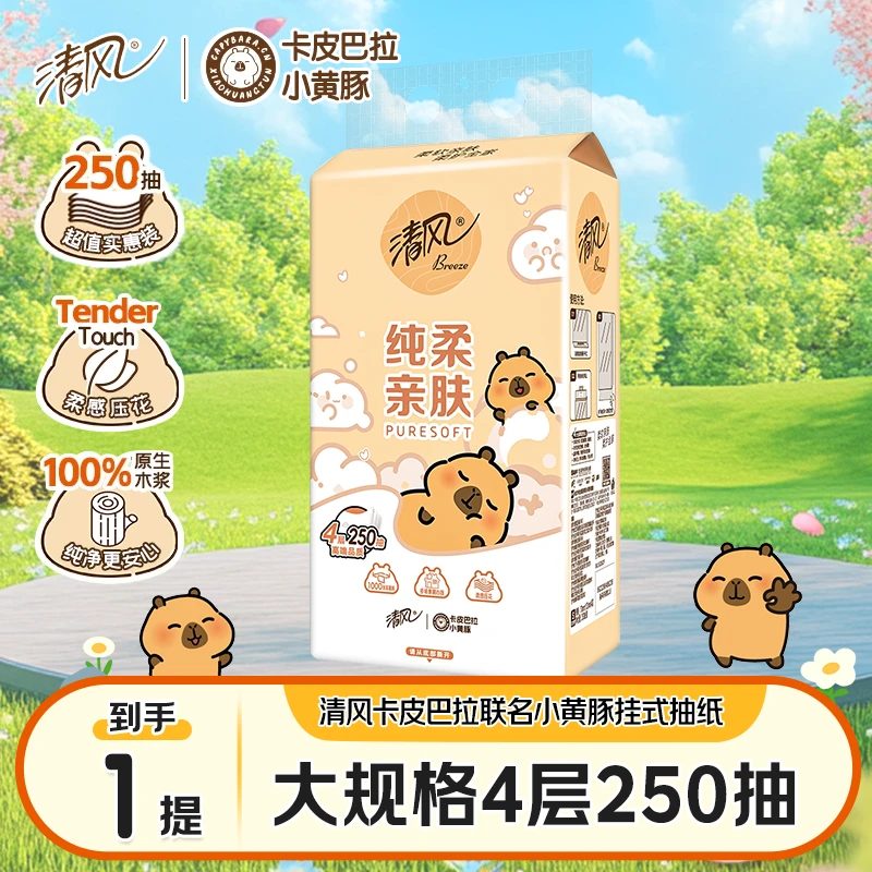 清风卡皮巴拉悬挂抽纸 250抽*1提 2.4元