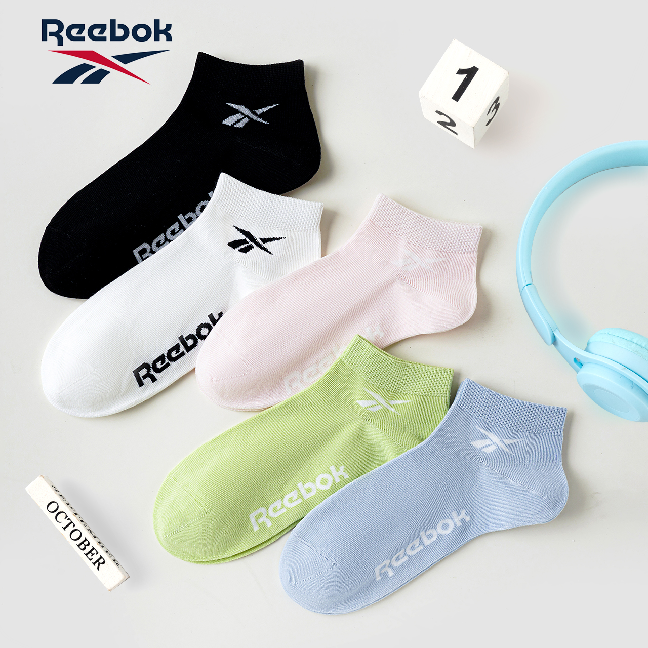 Reebok锐步青少年春夏运动船袜两双装透气运动棉袜中筒袜短袜 24.9元
