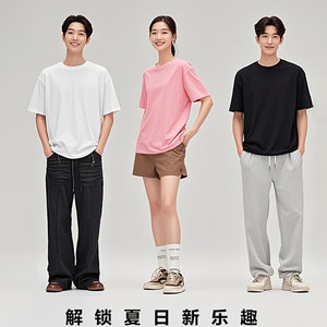 NK真维斯2025夏季新款女款青少年男女同款纯棉重磅短袖T恤上衣