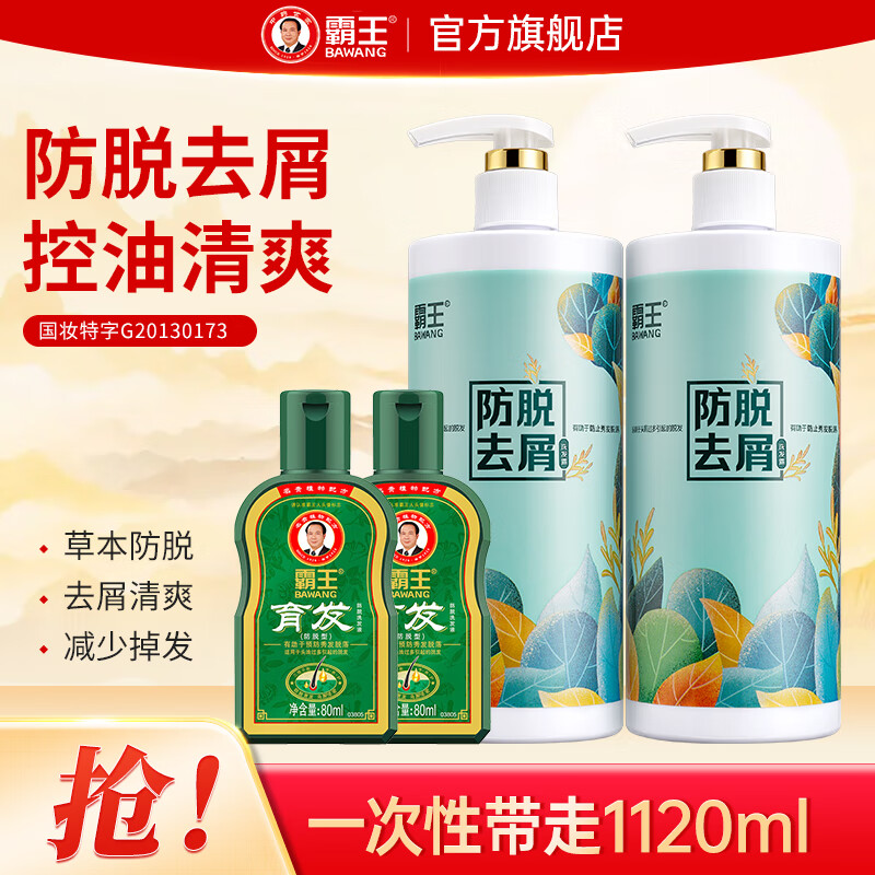 霸王（BAWANG）去屑止痒 防脱洗发水480ml*2+育发80ml*2 56元