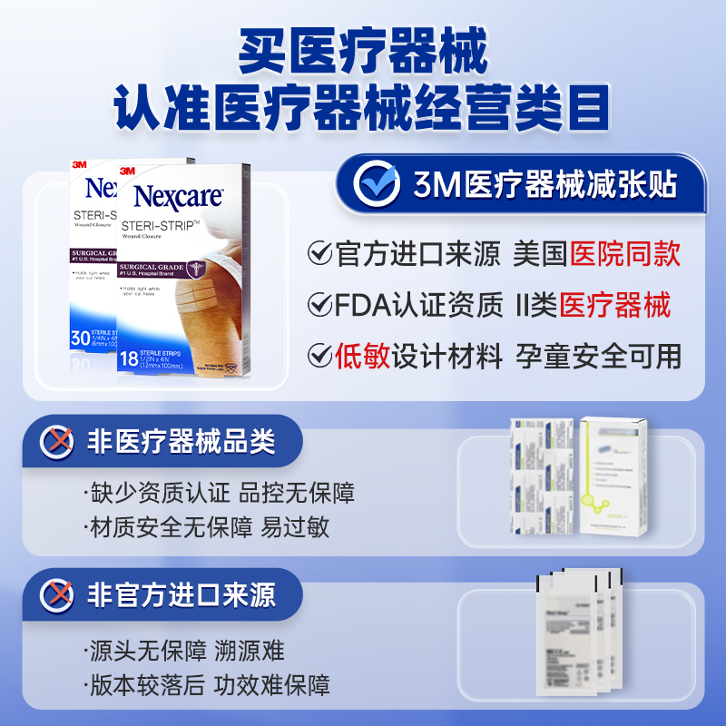3M减张贴 疤痕医用级免缝胶带 成人儿童术后产后疤痕增生皮肤愈合 32.2元