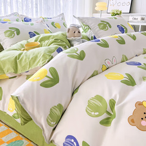 【69.9包邮】软贝 磨毛印花卡通床品套件 兔小妹 2.0m床单款四件套(被套200*230cm）