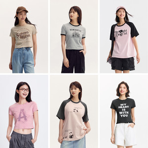 Semir/森马森马短袖T恤男夏季简约印花圆领套头上衣宽松男女同款