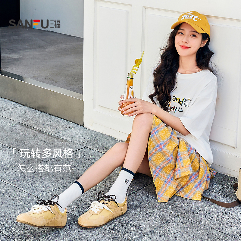 三福德训鞋女夏季学院运动风时尚百搭双鞋带低帮板鞋女鞋839140 110.2元