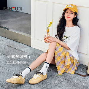 三福德训鞋女夏季学院运动风时尚百搭双鞋带低帮板鞋女鞋839140