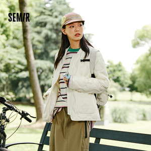 森马羽绒服女纯色三防宽松休闲风2024新款冬季棒球领轻薄慵懒外套