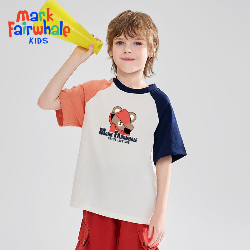 马克华菲2025新款男女童纯棉短袖儿童宽松半袖宝宝上衣T恤嘿JZ 49.9元