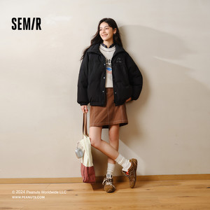 森马史努比IP联名羽绒服女冬季新款2024立领三防外套学院风面包服